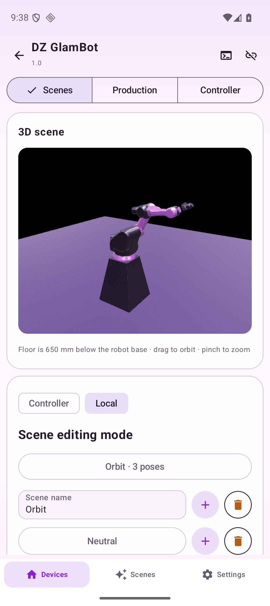 GlamBot scenes and 3D preview on Android