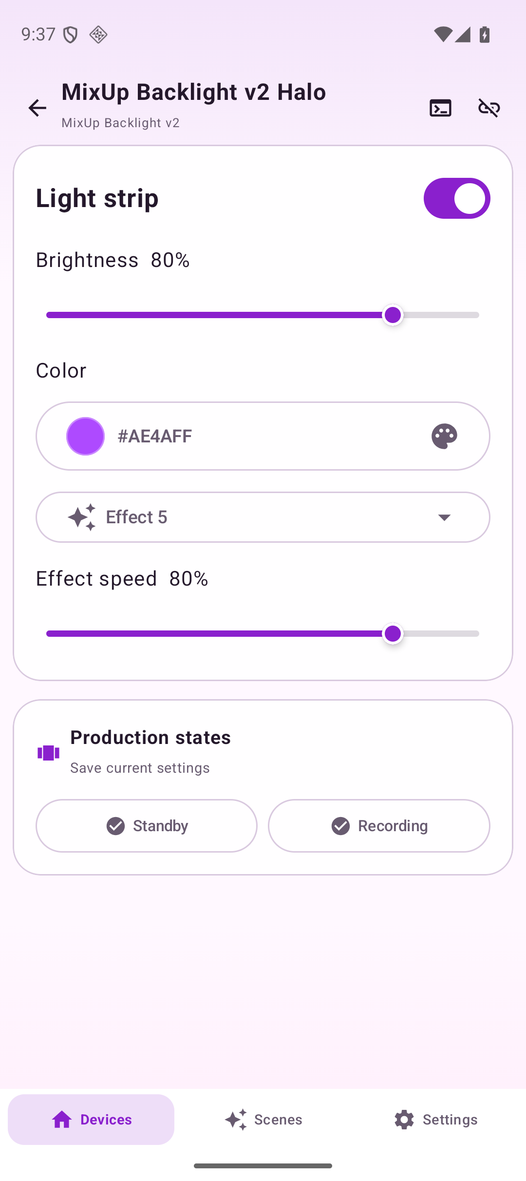 MixUp Backlight v2 controls on Android