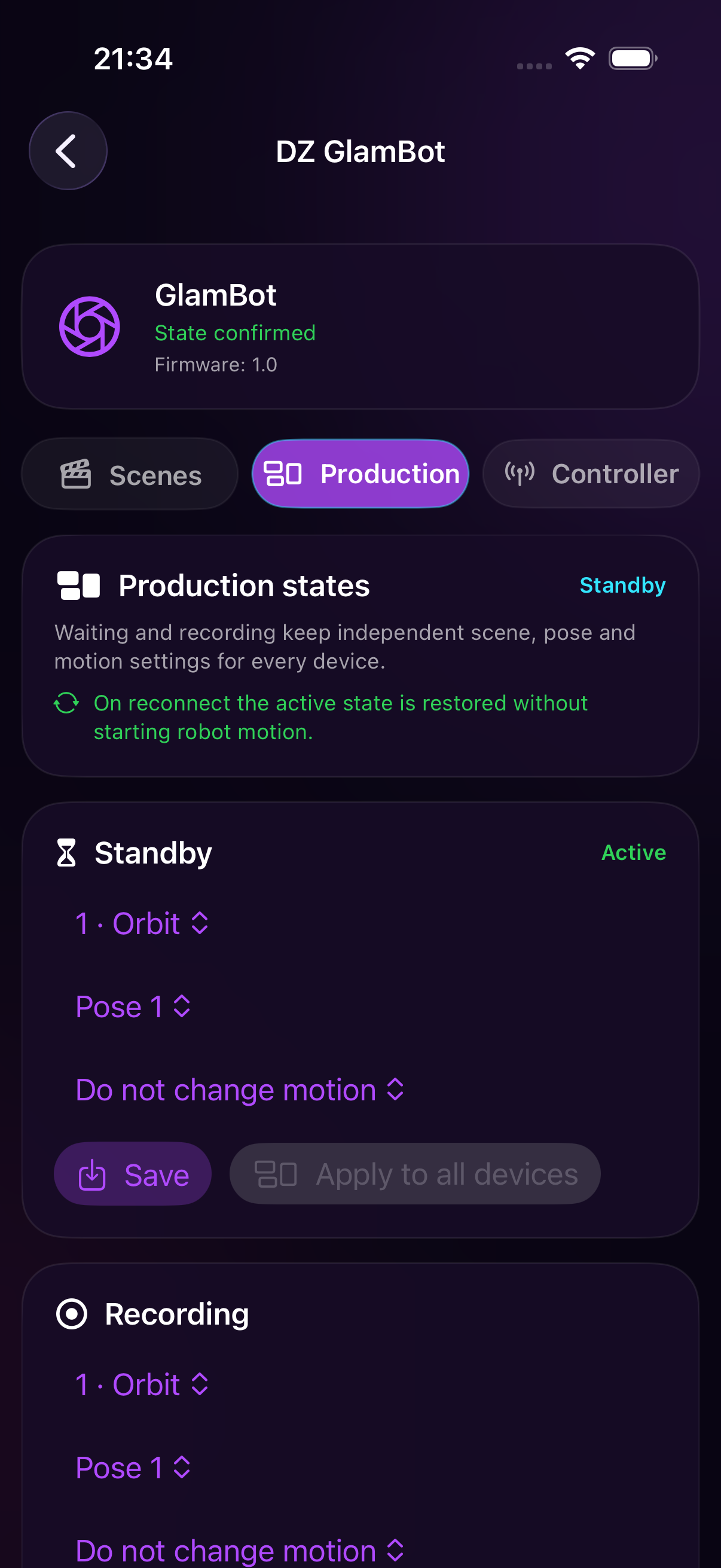 GlamBot work states on iOS