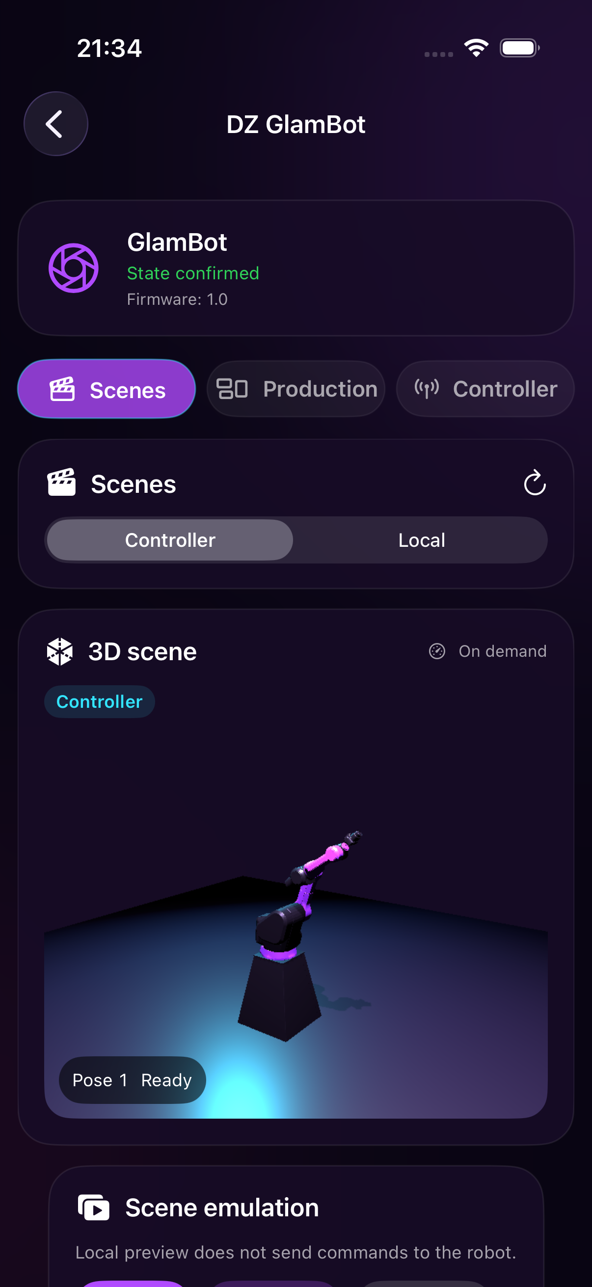 GlamBot scenes and 3D preview on iOS